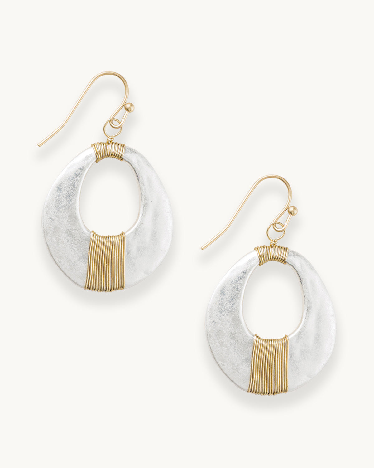 Gold and Silver Matte Hoop with Wire Dangle Earrings