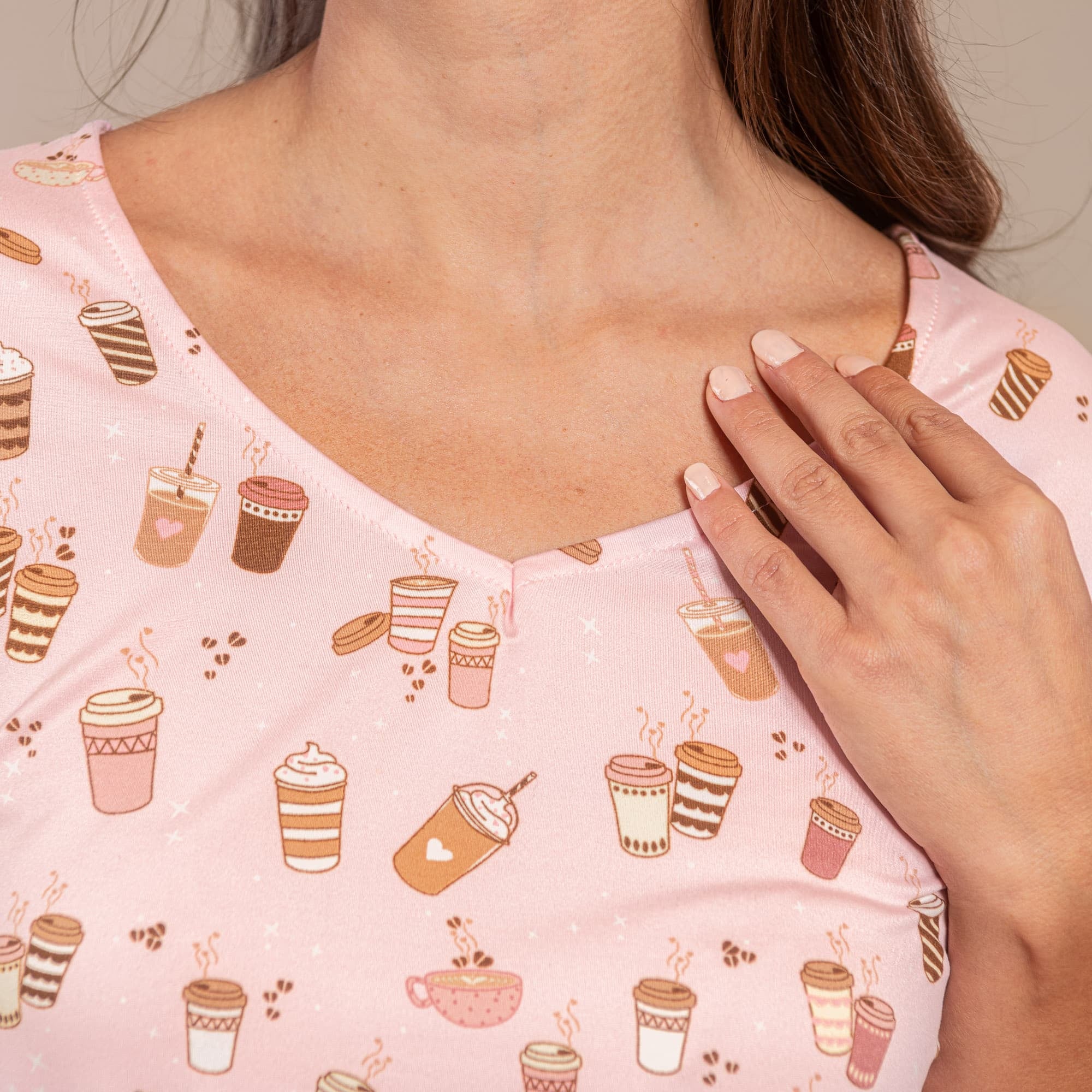Love At First Sip Pajama Top | Pink Coffee PJs For Women