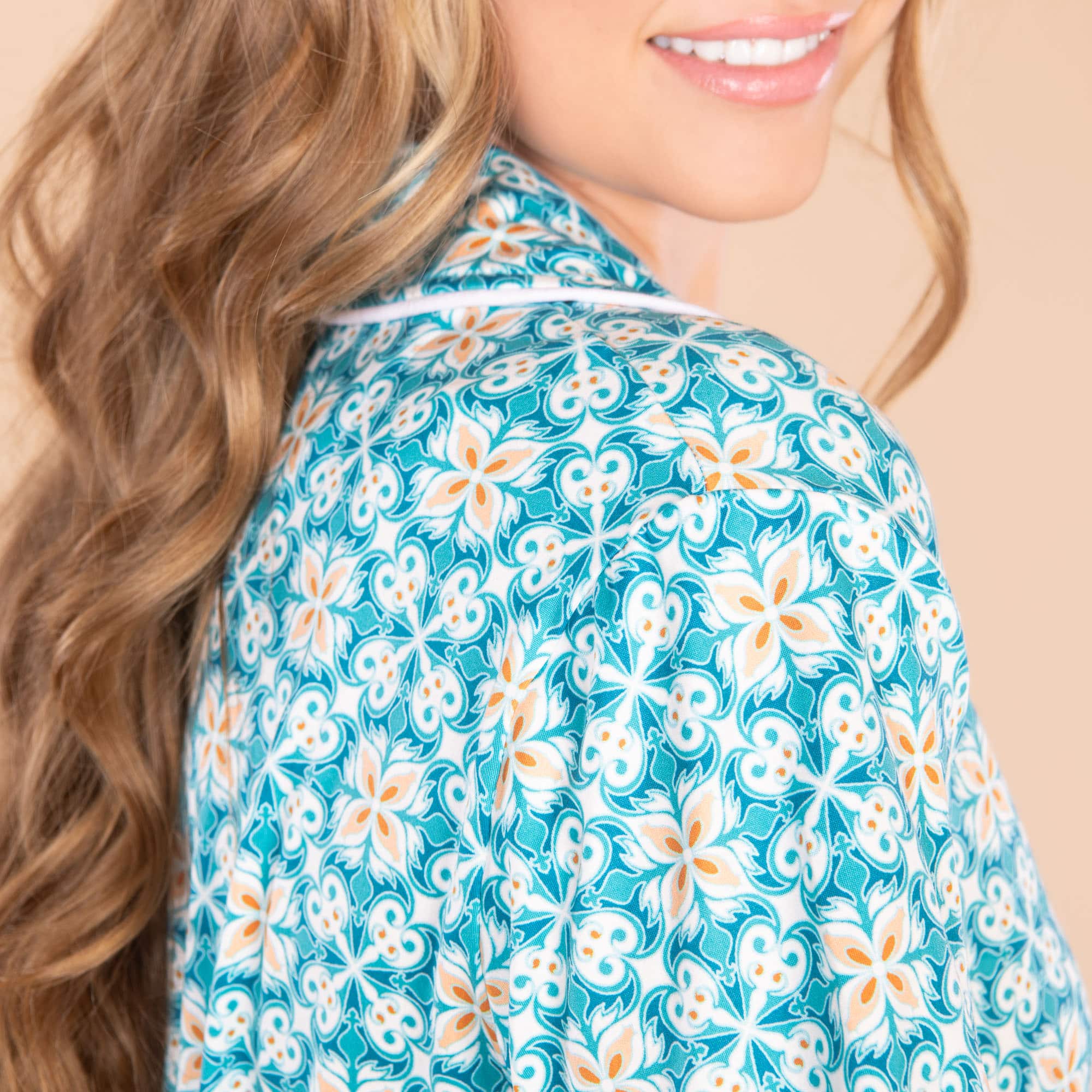 Moroccan Vacation Pajama Top | Dreamy Blue Boho PJ For Women