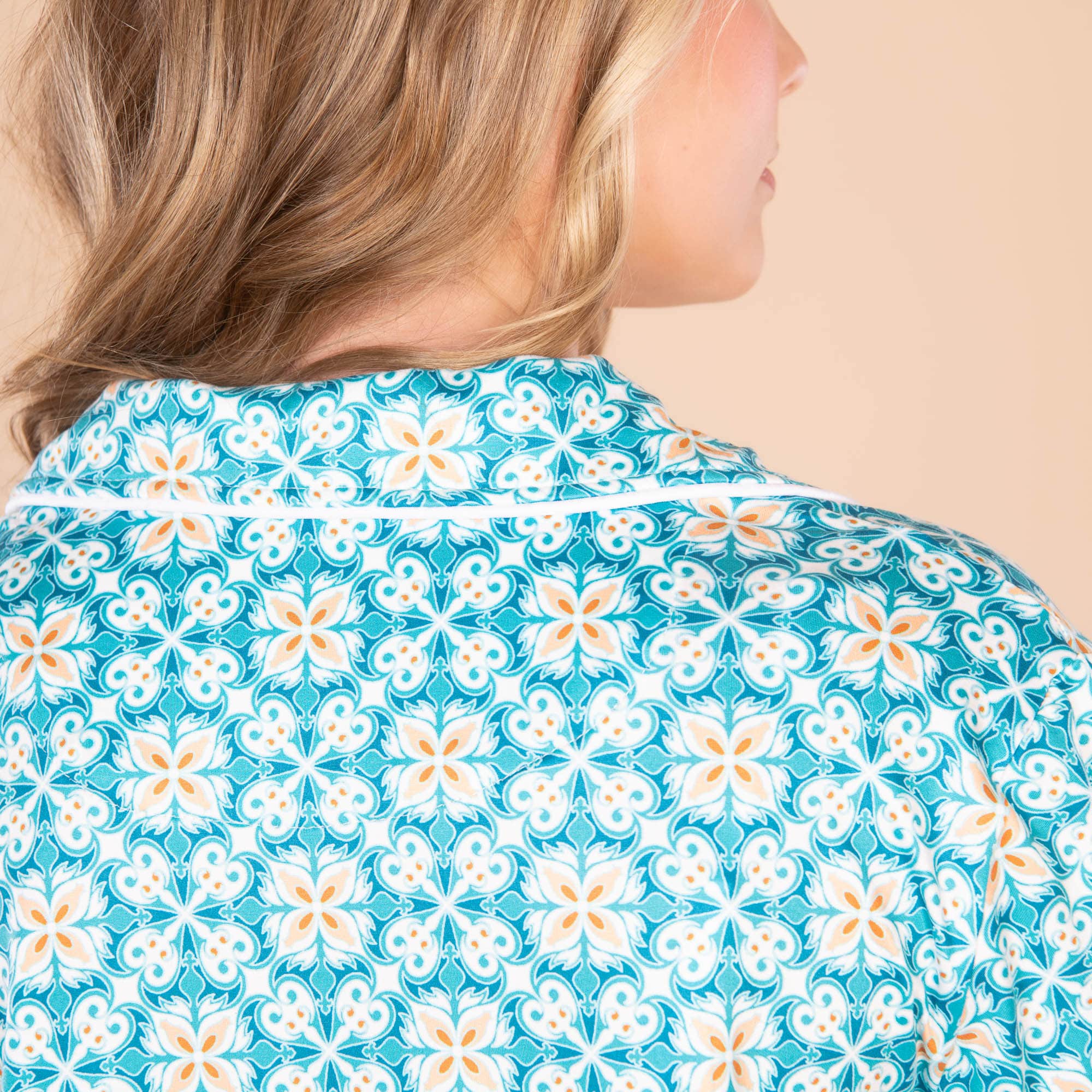 Moroccan Vacation Pajama Top | Dreamy Blue Boho PJ For Women