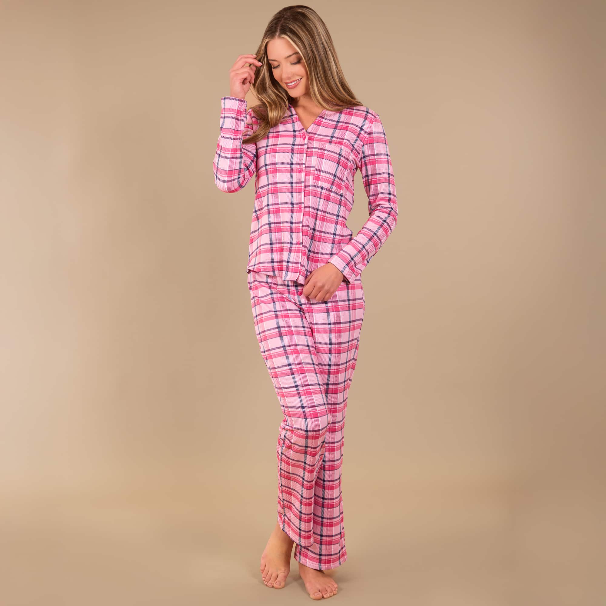 Navy and Pink Plaid Pajama Pants | Cloud Plush PJ Bottoms