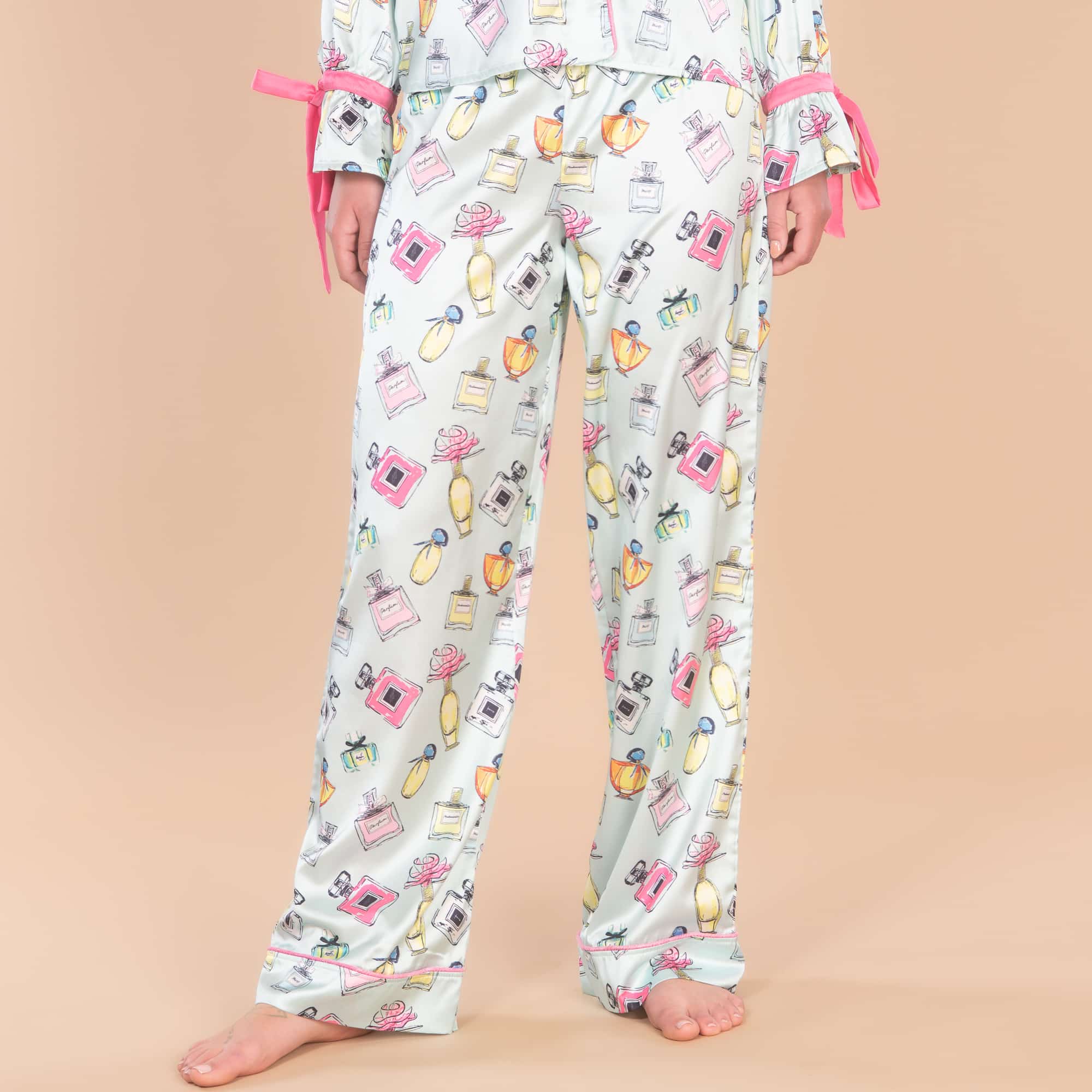 Parfumerie Satin Pajama Pants | Blue Silk Perfume PJ Bottoms