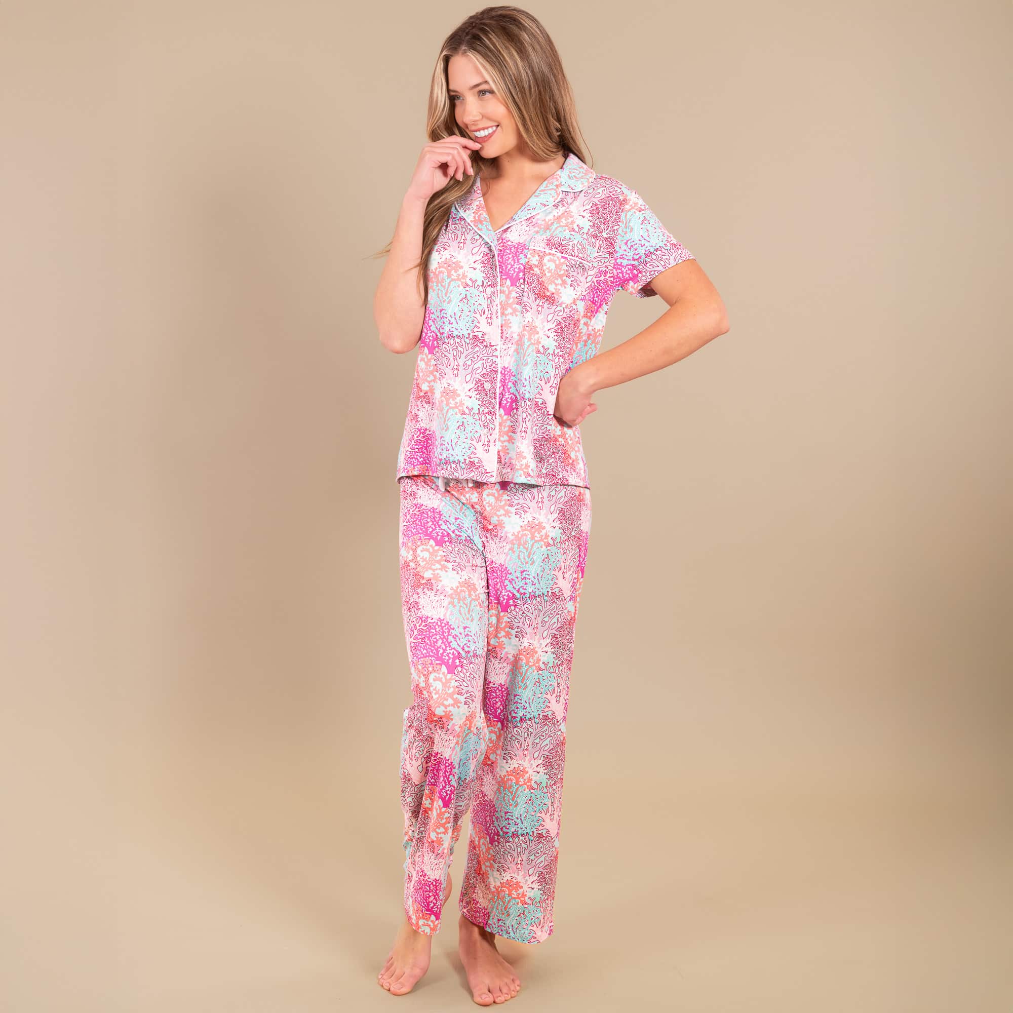 Pastel Coral Pajama Pants | Pink Coastal PJ Bottoms