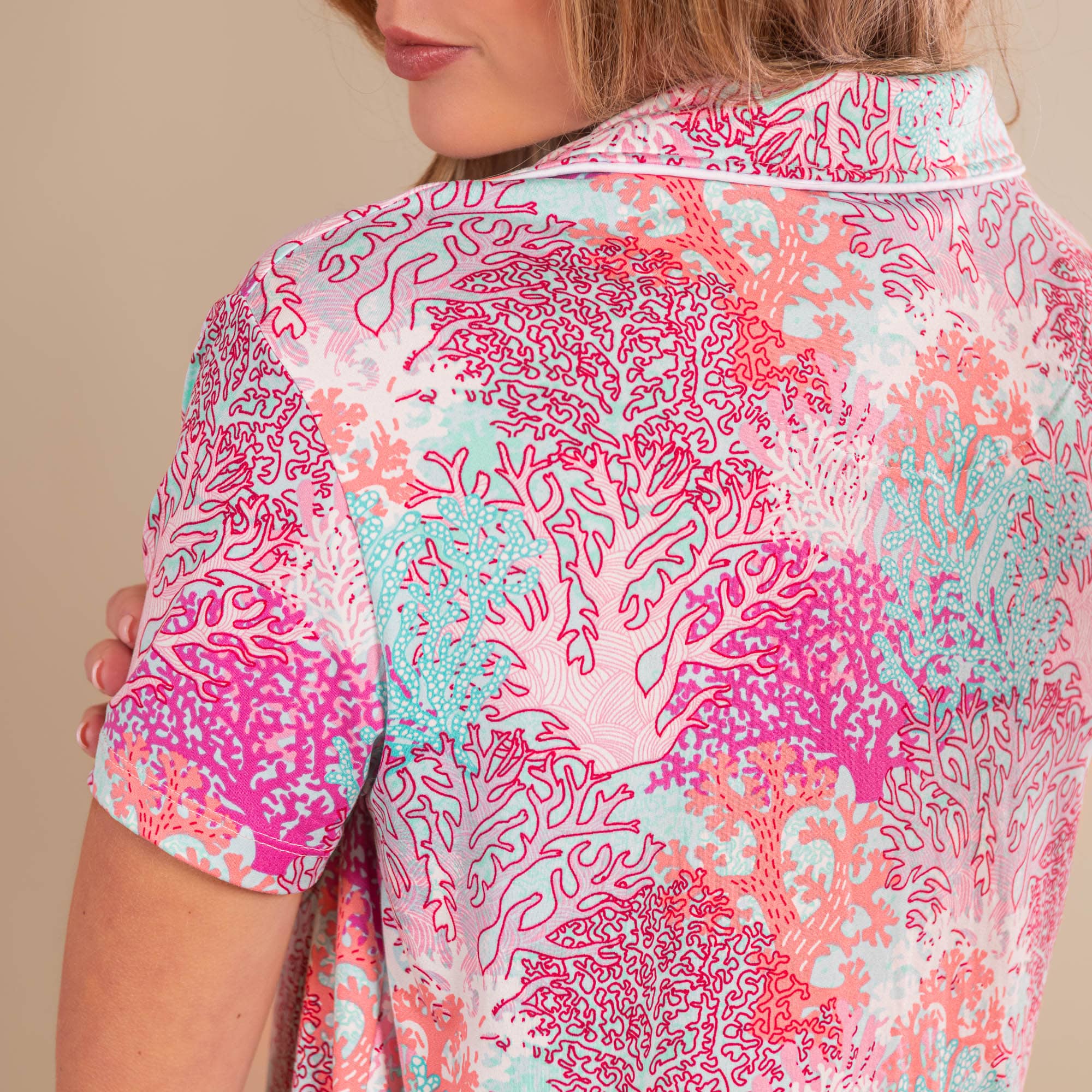 Pastel Coral Pajama Top | Pink Coastal PJs For Women