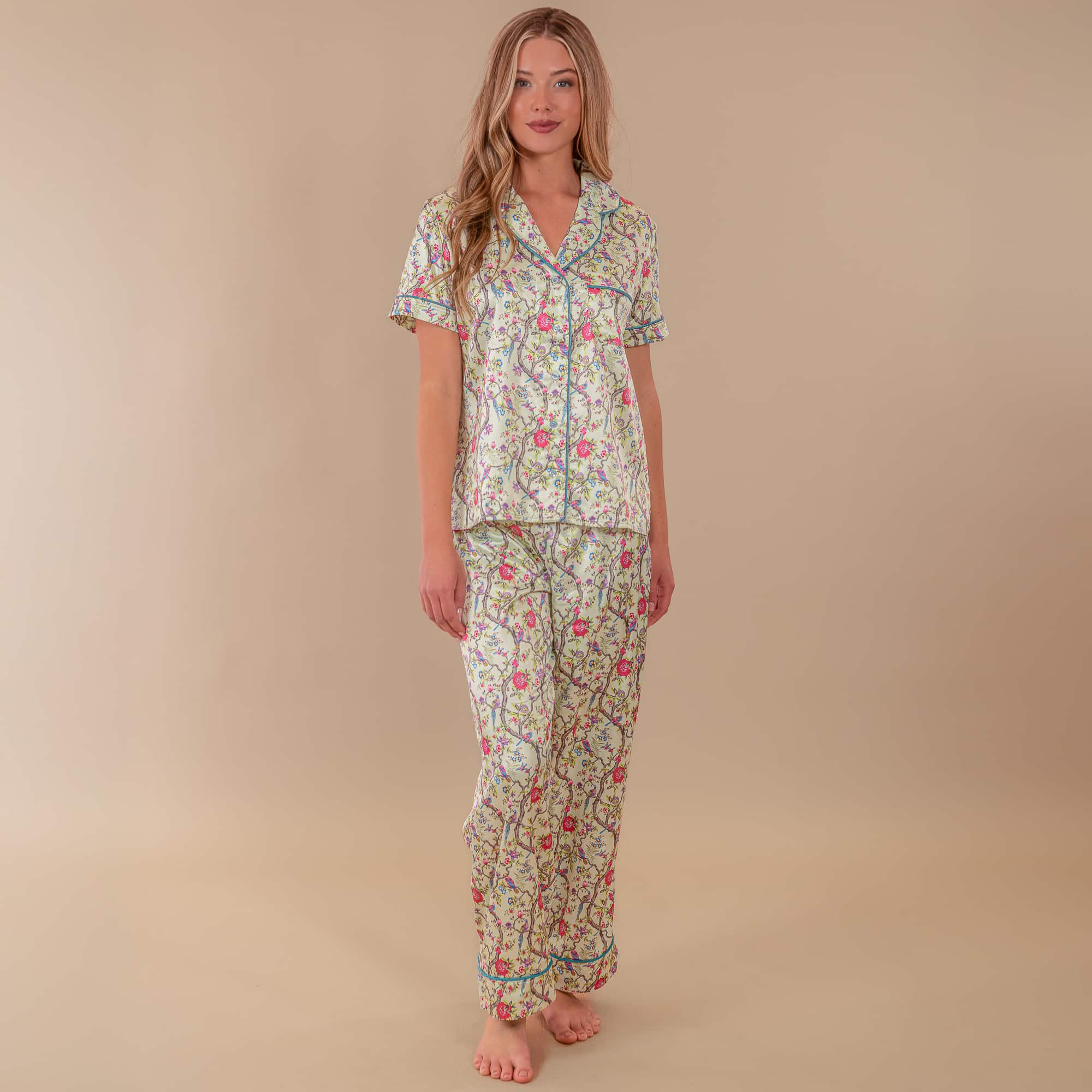 Peacock Silky Satin Pajama Pants | Green Silk PJ Bottoms
