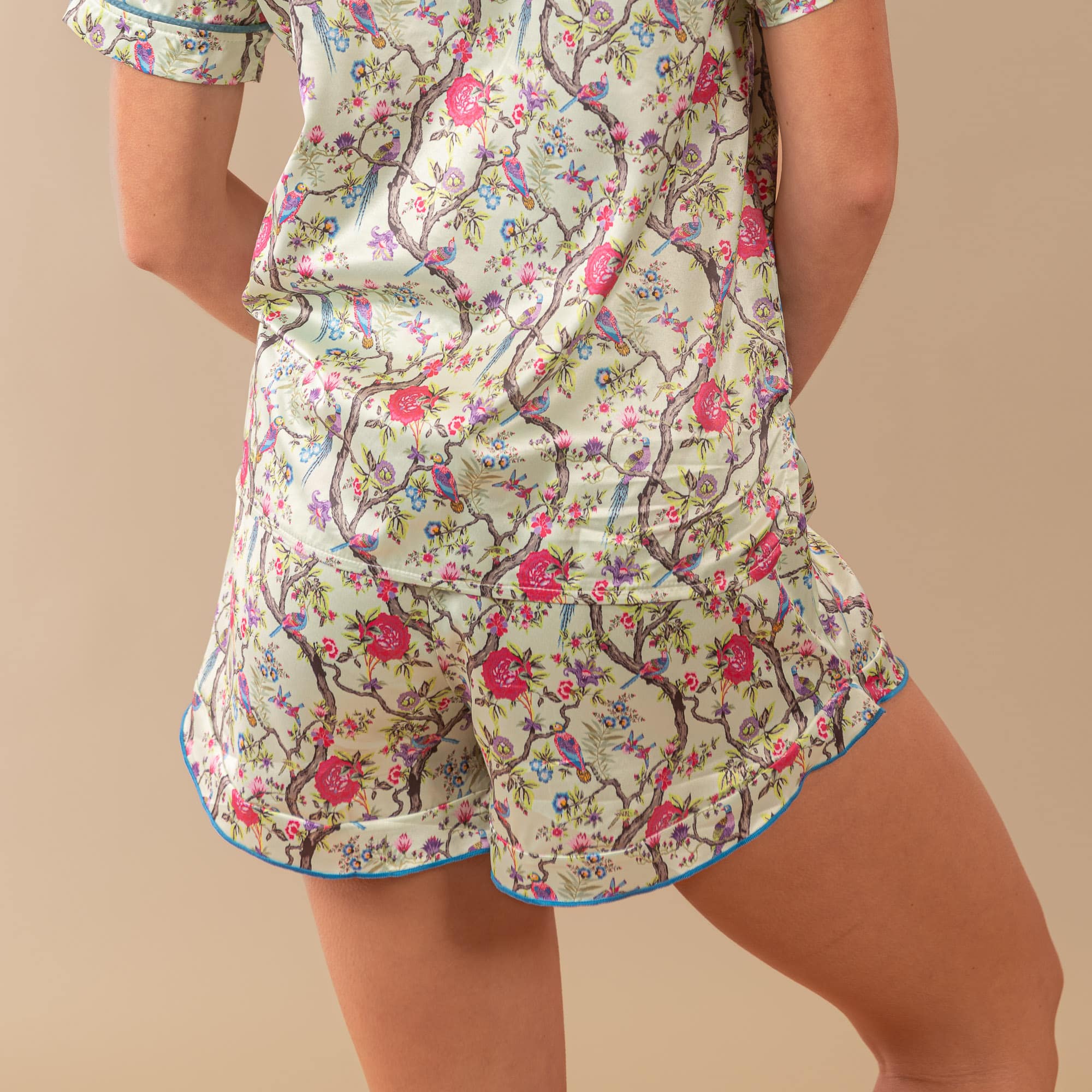 Peacock Silky Satin Pajama Shorts | Green Silk PJ Bottoms