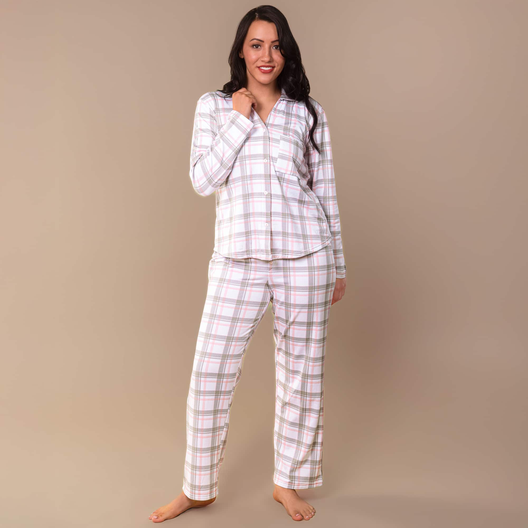 Pink and Grey Plaid Pajama Pants | Cloud Plush PJ Bottoms