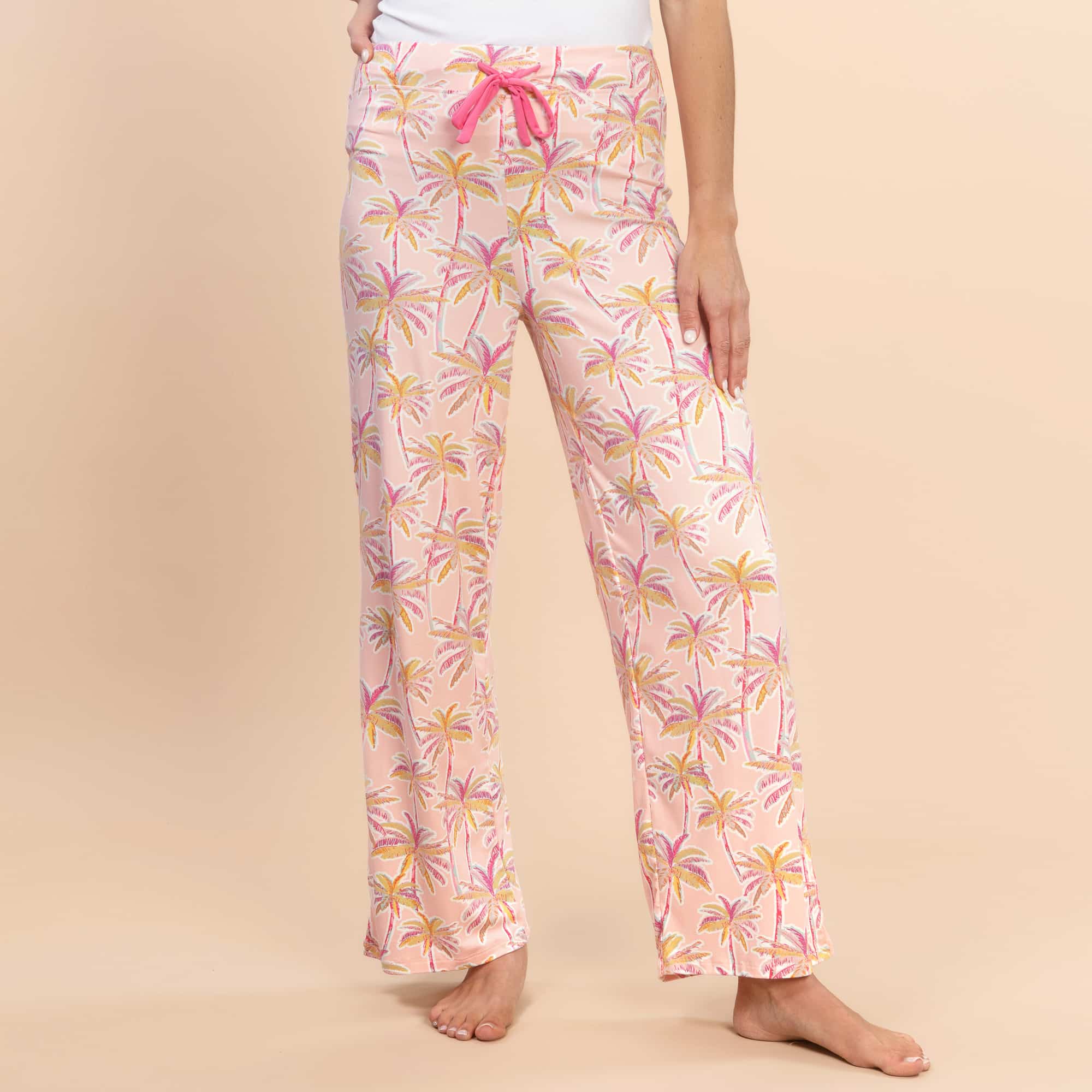 Pink Palm Pajama Pants | Retro Summer Vacation PJ Bottoms
