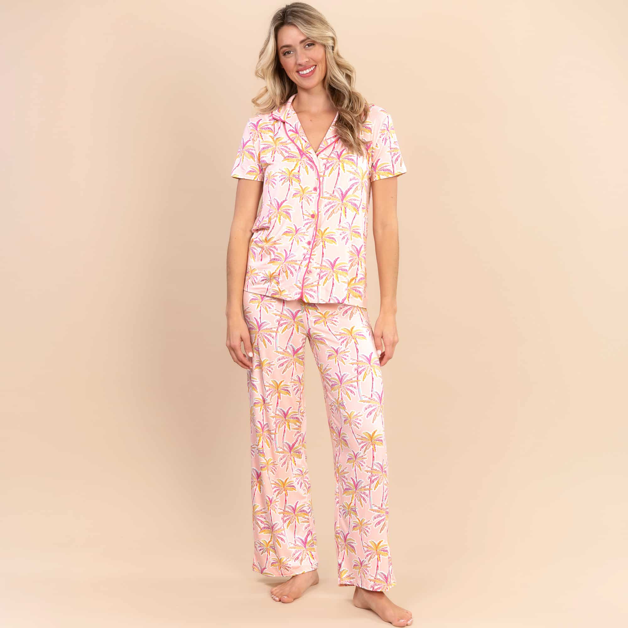 Pink Palm Pajama Pants | Retro Summer Vacation PJ Bottoms
