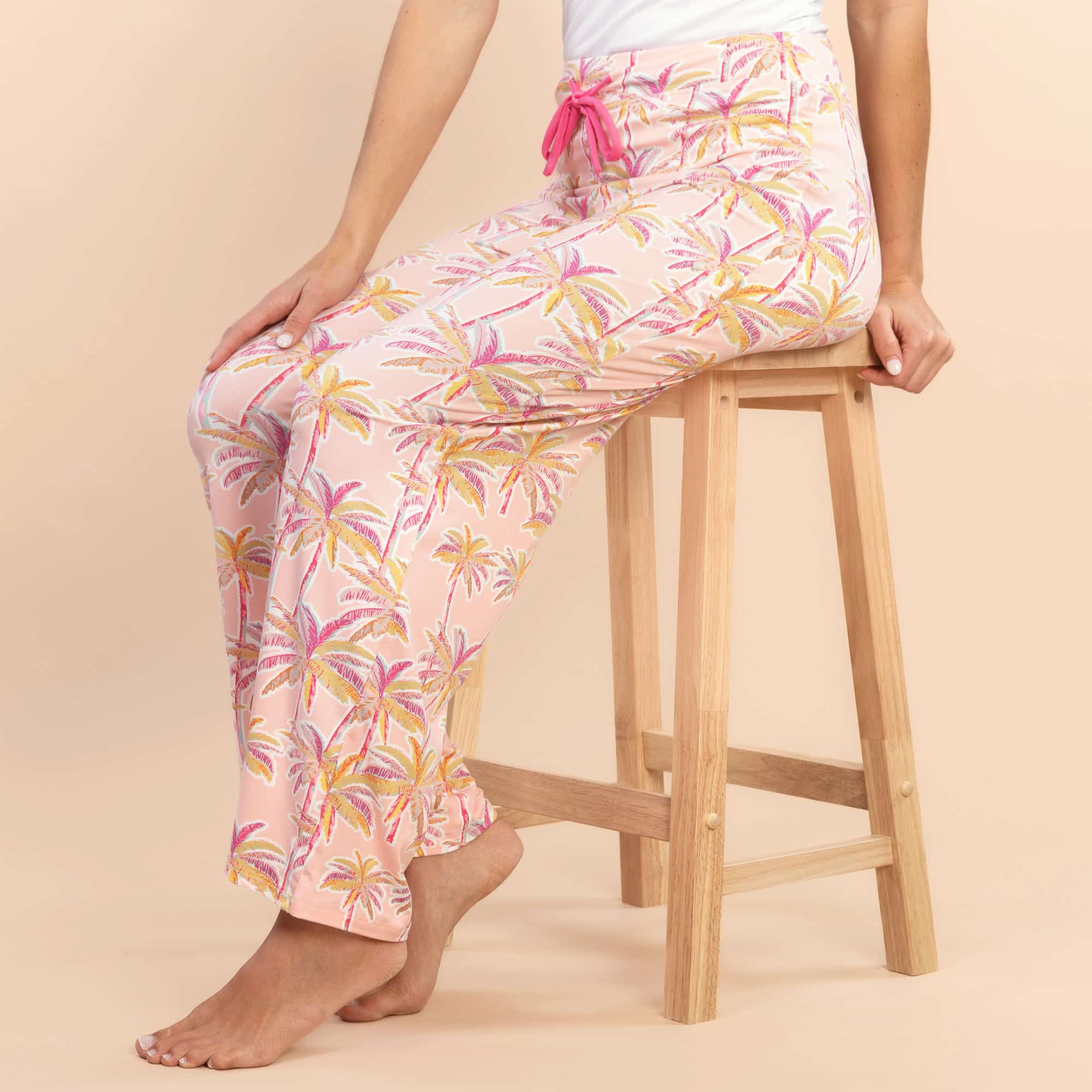 Pink Palm Pajama Pants | Retro Summer Vacation PJ Bottoms