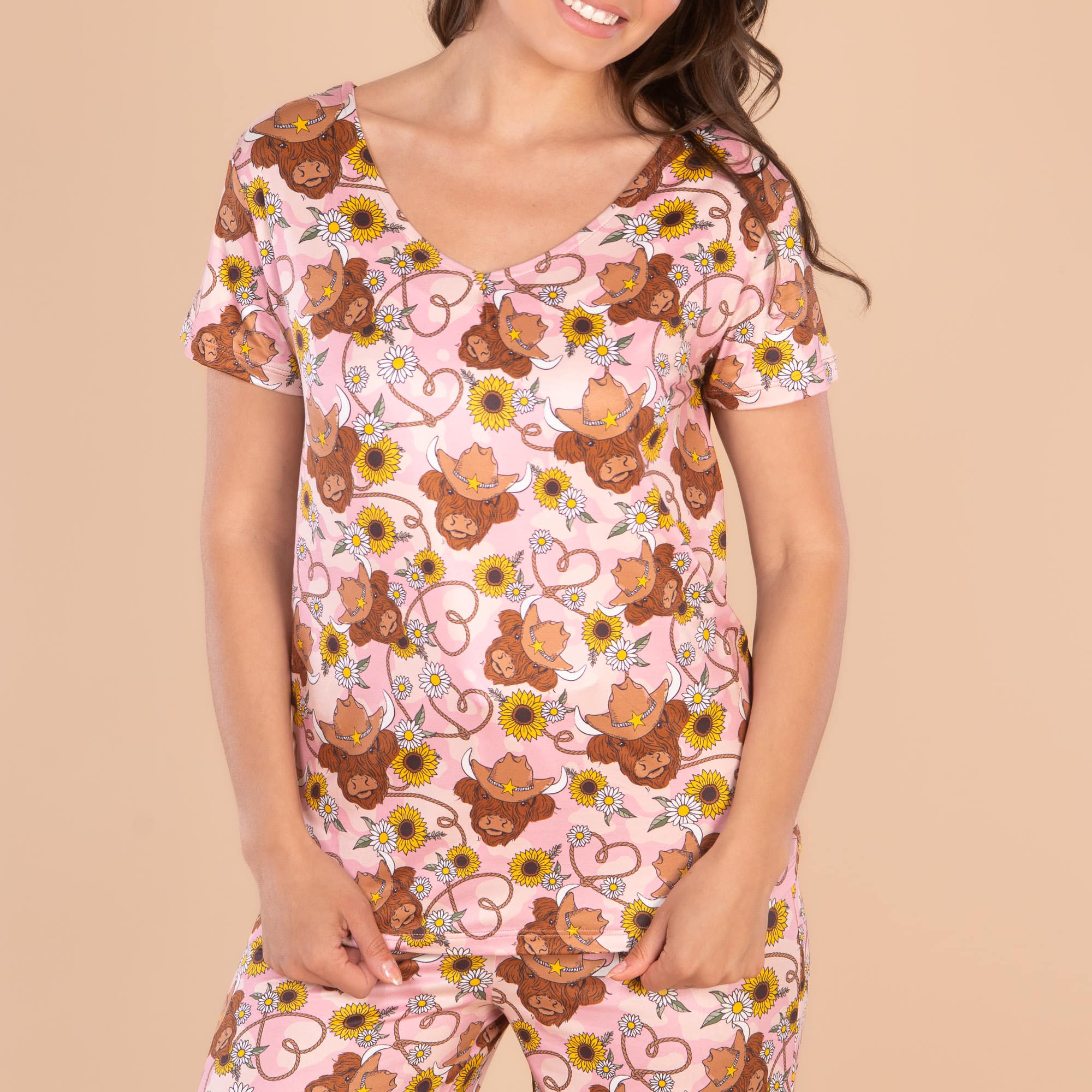 Rodeo Queen Pajama Top | Western Pink Cow PJs For Women