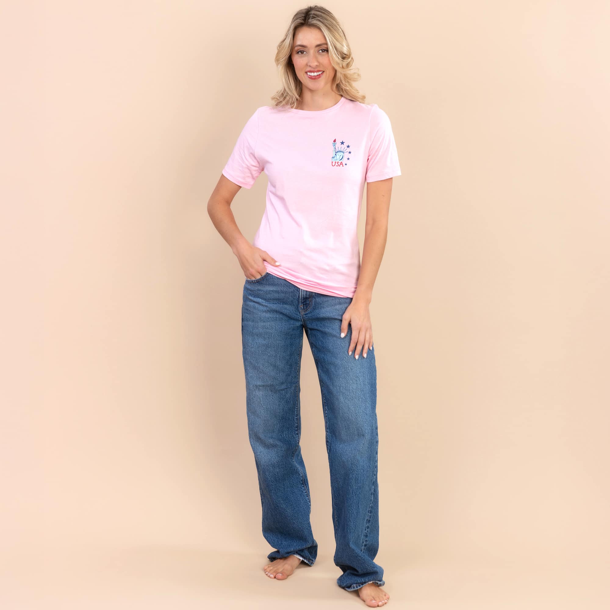 American Stamps | Women's Pink Short-Sleeve 4th of July Tee