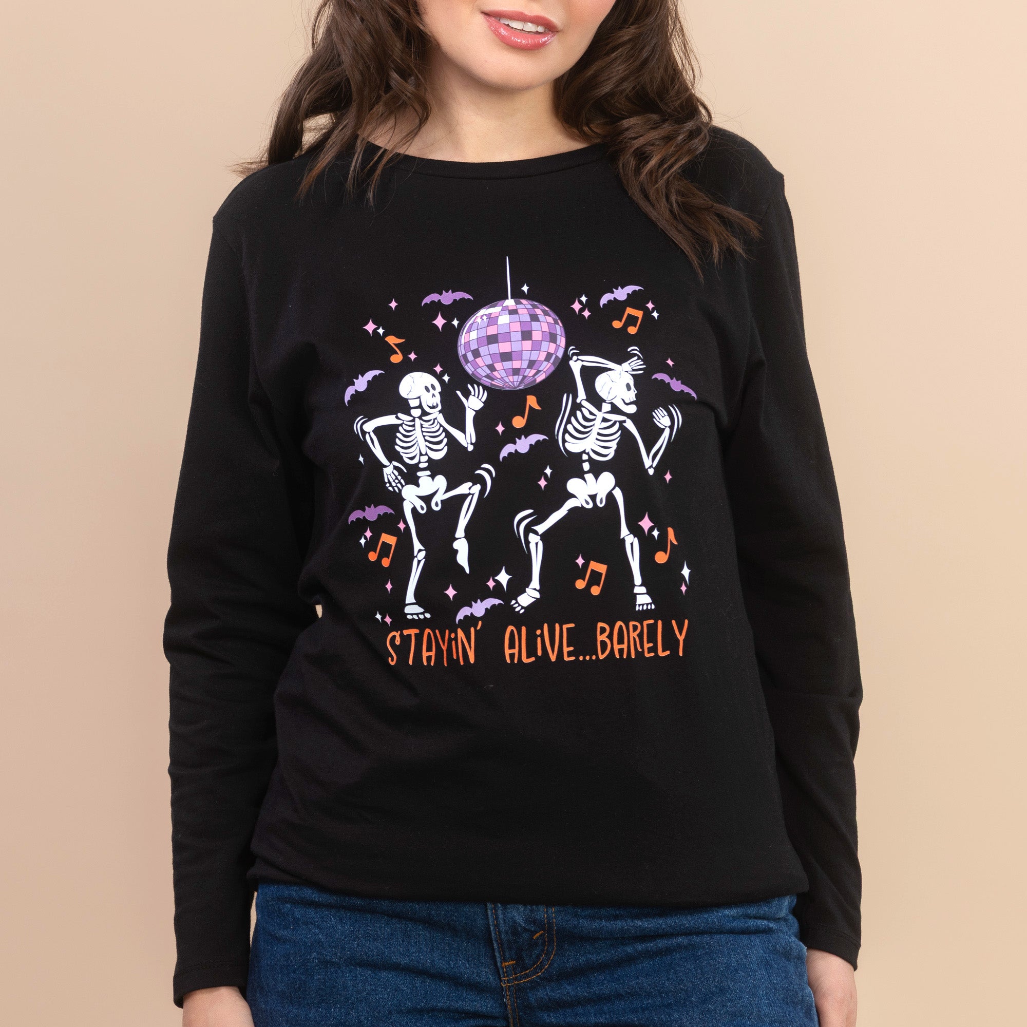 Stayin' Alive.. Barely | Women's Long-Sleeve Halloween Tee