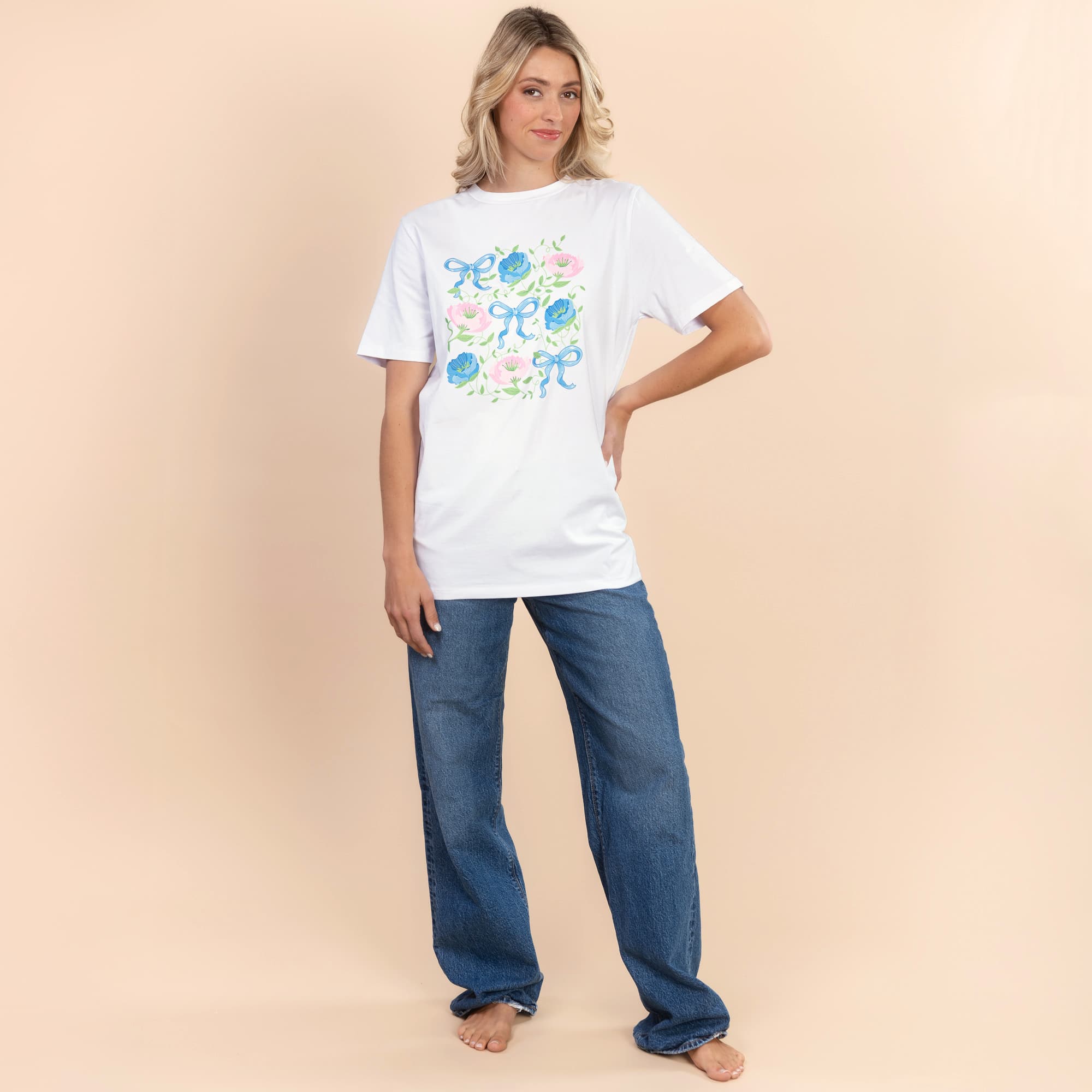 Bows & Blossoms | Women's White Short-Sleeve Everyday Tee
