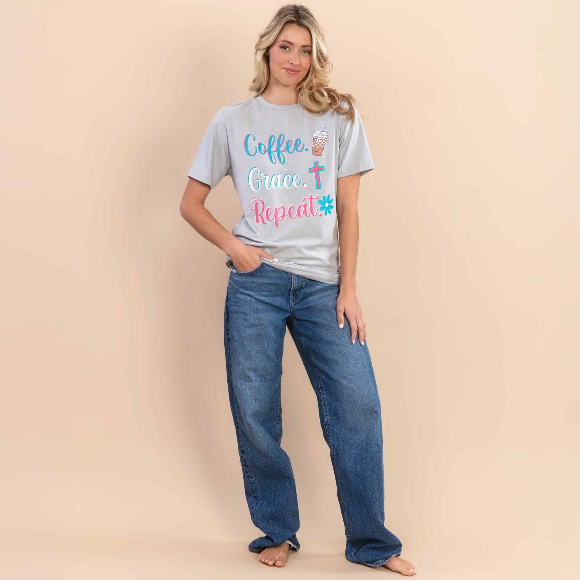 Coffee Grace Repeat | Women's Grey Short-Sleeve Easter Tee