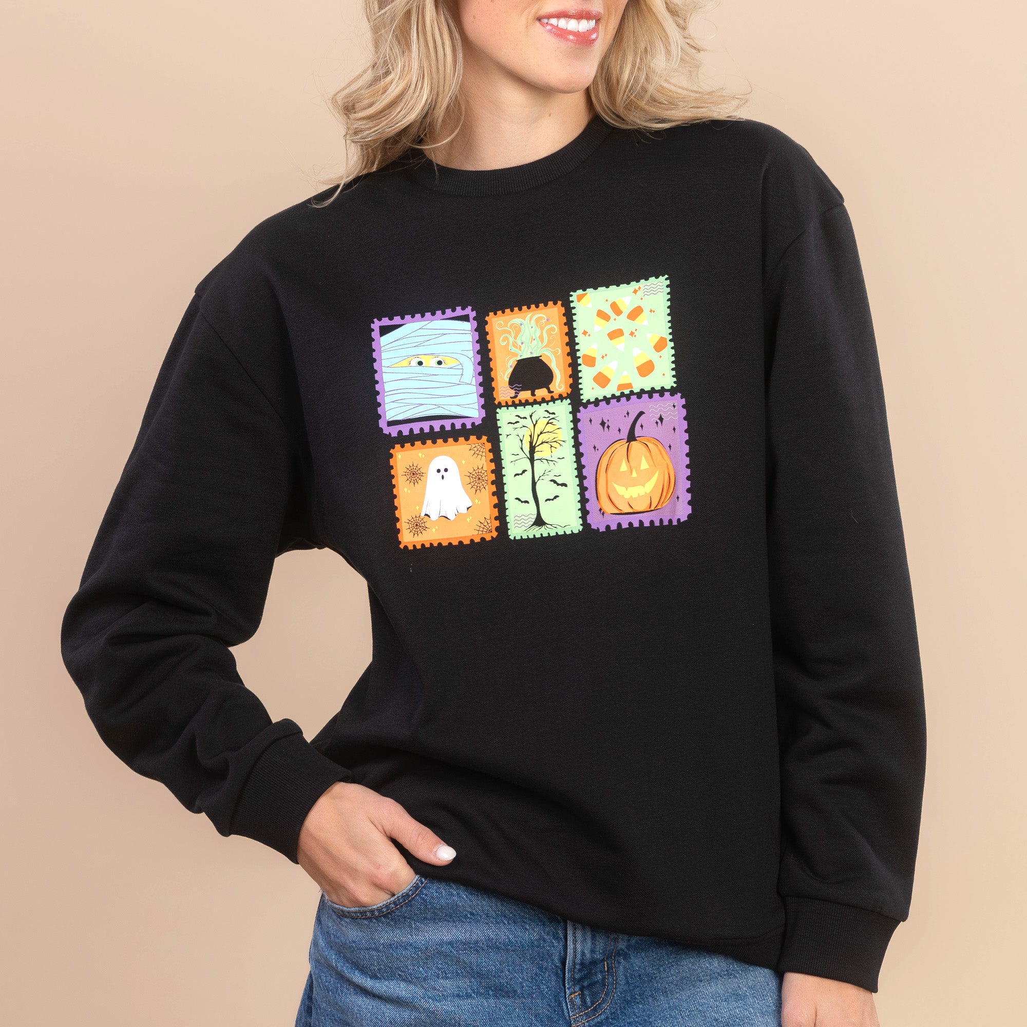 Halloween Stamps | Black Unisex Halloween Fleece