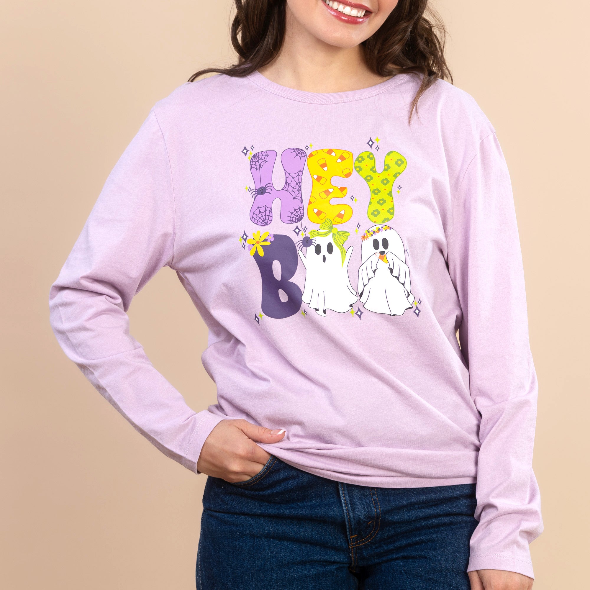 Hey Boo | Women's Purple Long-Sleeve Halloween Tee