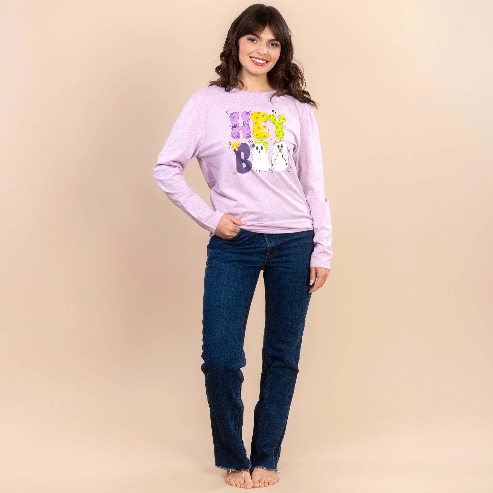 Hey Boo | Women's Purple Long-Sleeve Halloween Tee