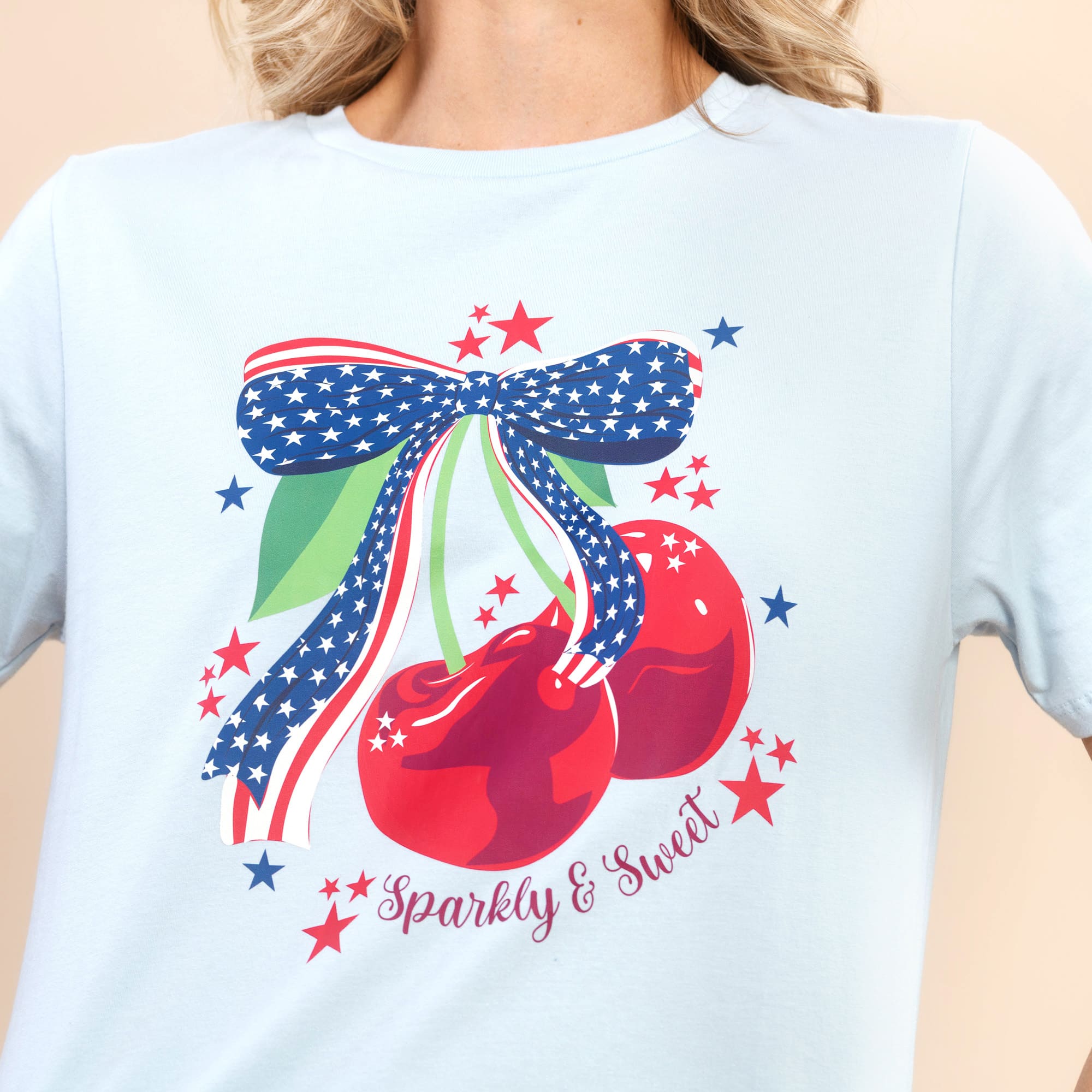 Sparkly & Sweet | Women's Pale Blue 4th of July Tee
