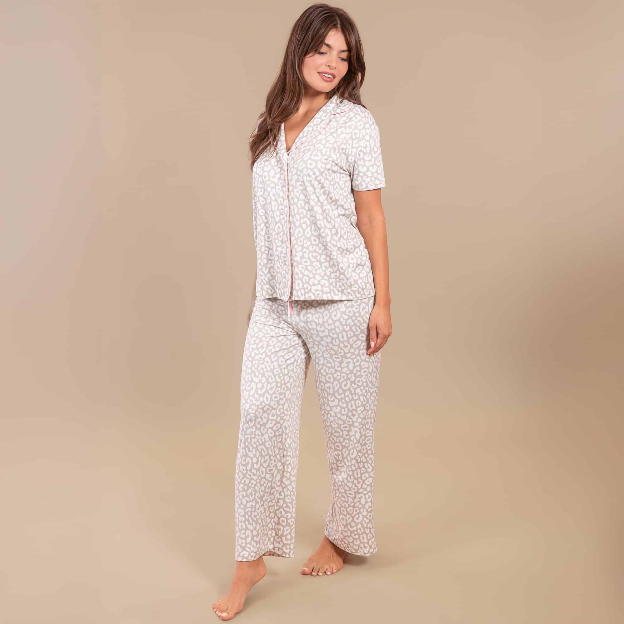 Taupe Leopard Pajama Pants | Beige Animal PJ Bottoms