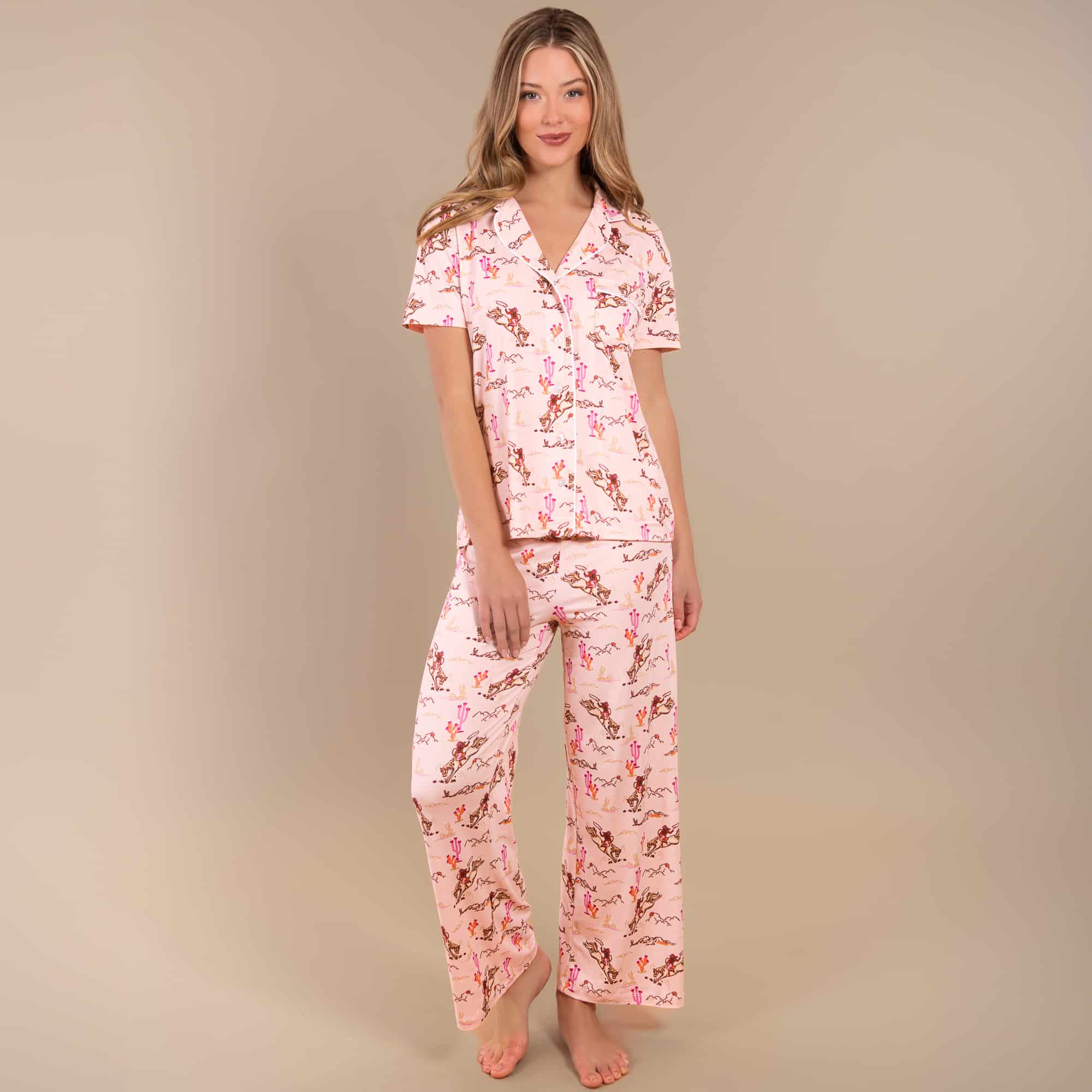 Vintage Cowgirl Pajama Pants | Retro Pink Western PJ Bottoms