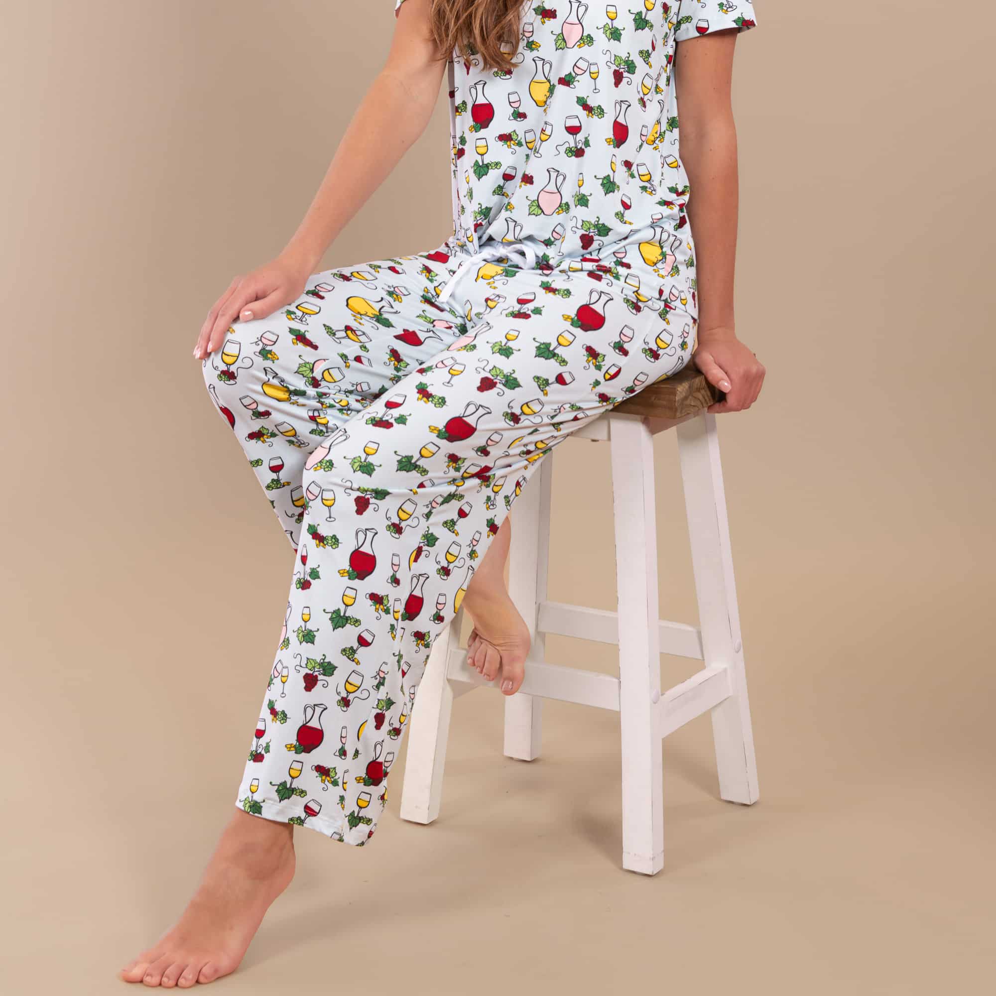 Wine Tasting Pajama Pants | Blue Drinks PJ Bottoms