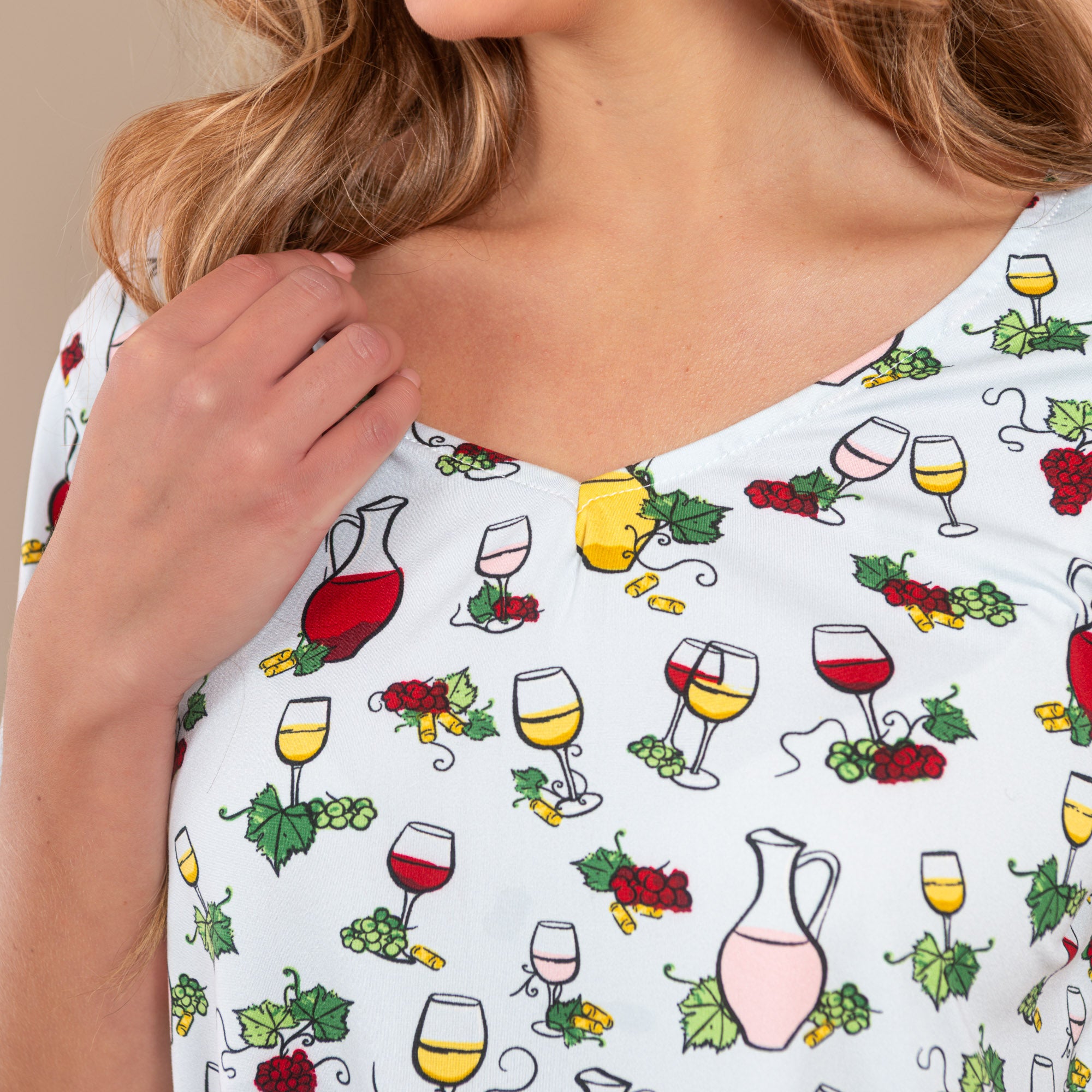 Wine Tasting Pajama Top | Blue Drinks PJs For Women