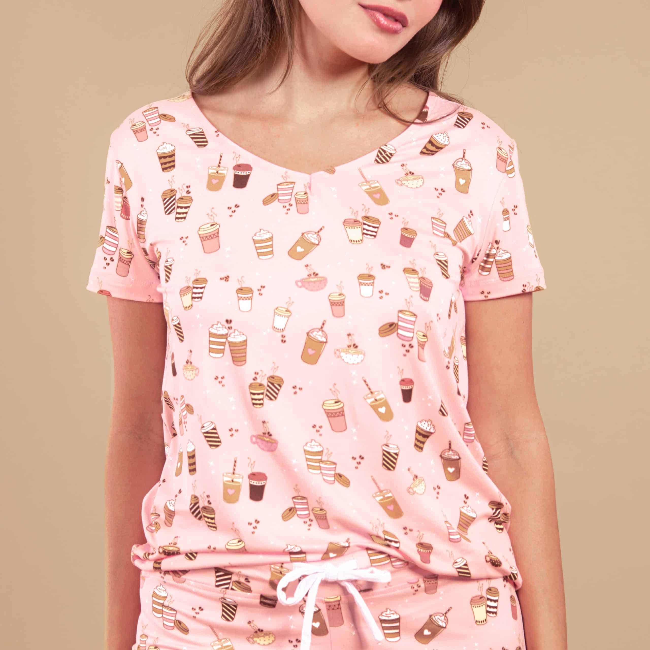 Love At First Sip Pajama Top | Pink Coffee PJs For Women