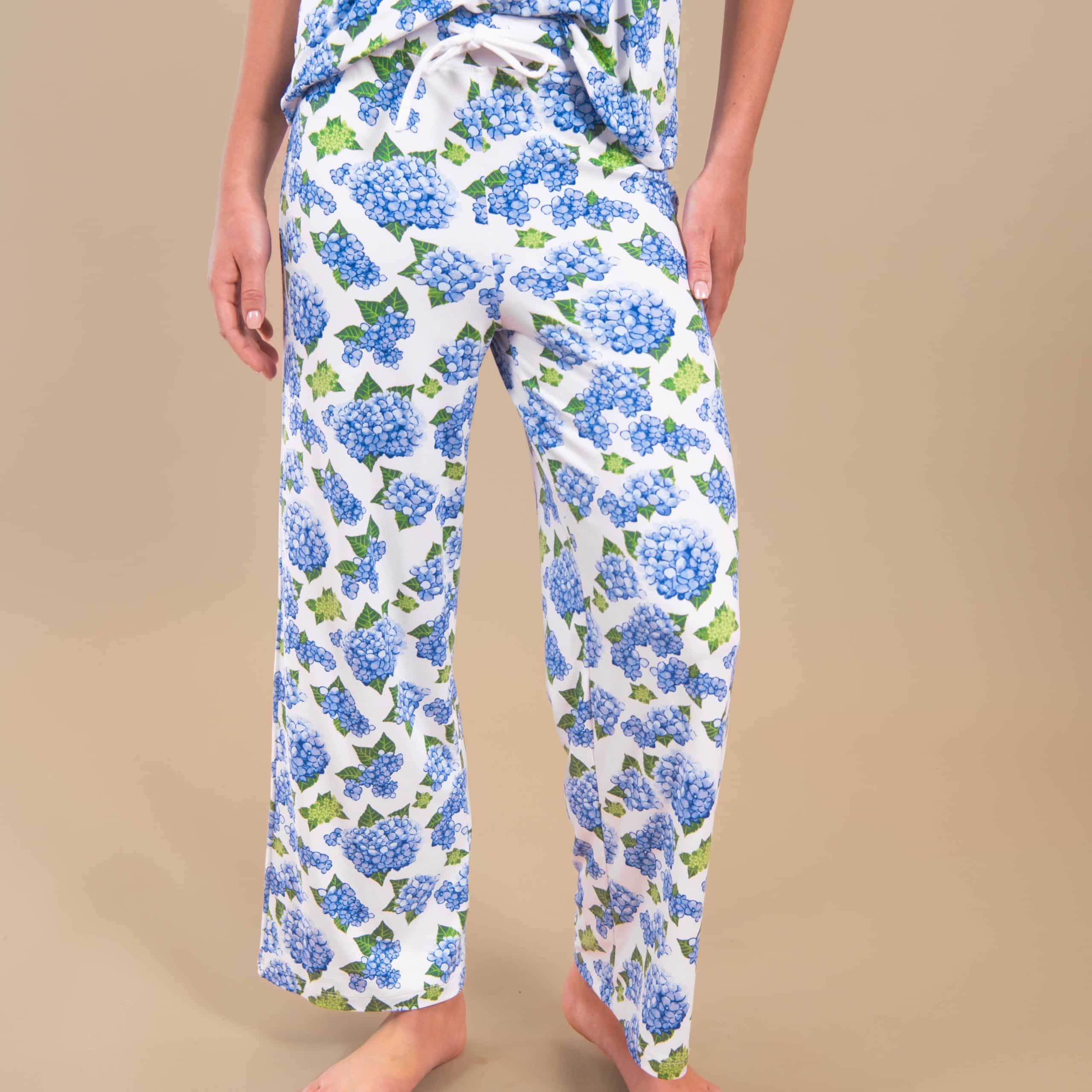 Blu Hydrangea Pajama Pants | Blue Flower PJ Bottoms
