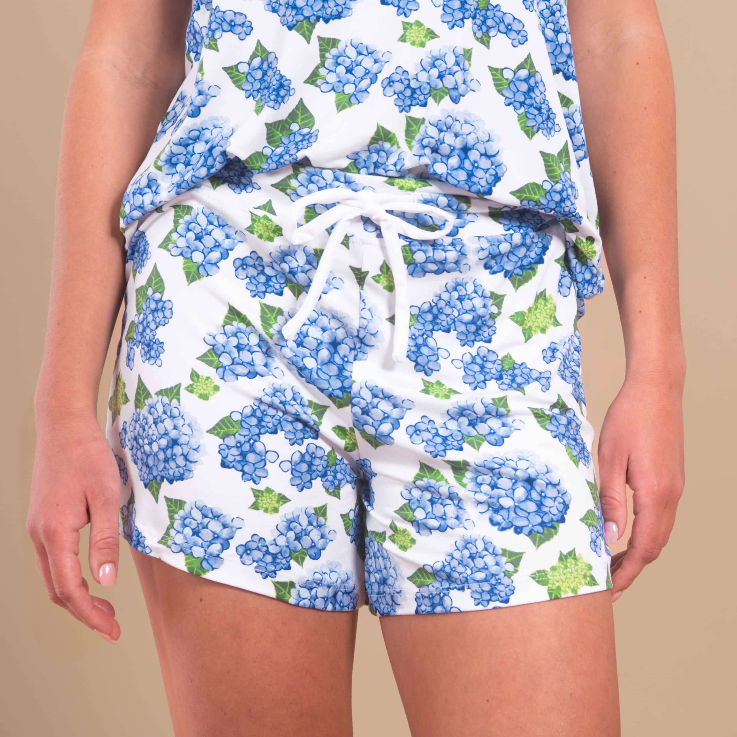 Blu Hydrangea Pajama Shorts | Blue Flower PJ Bottoms