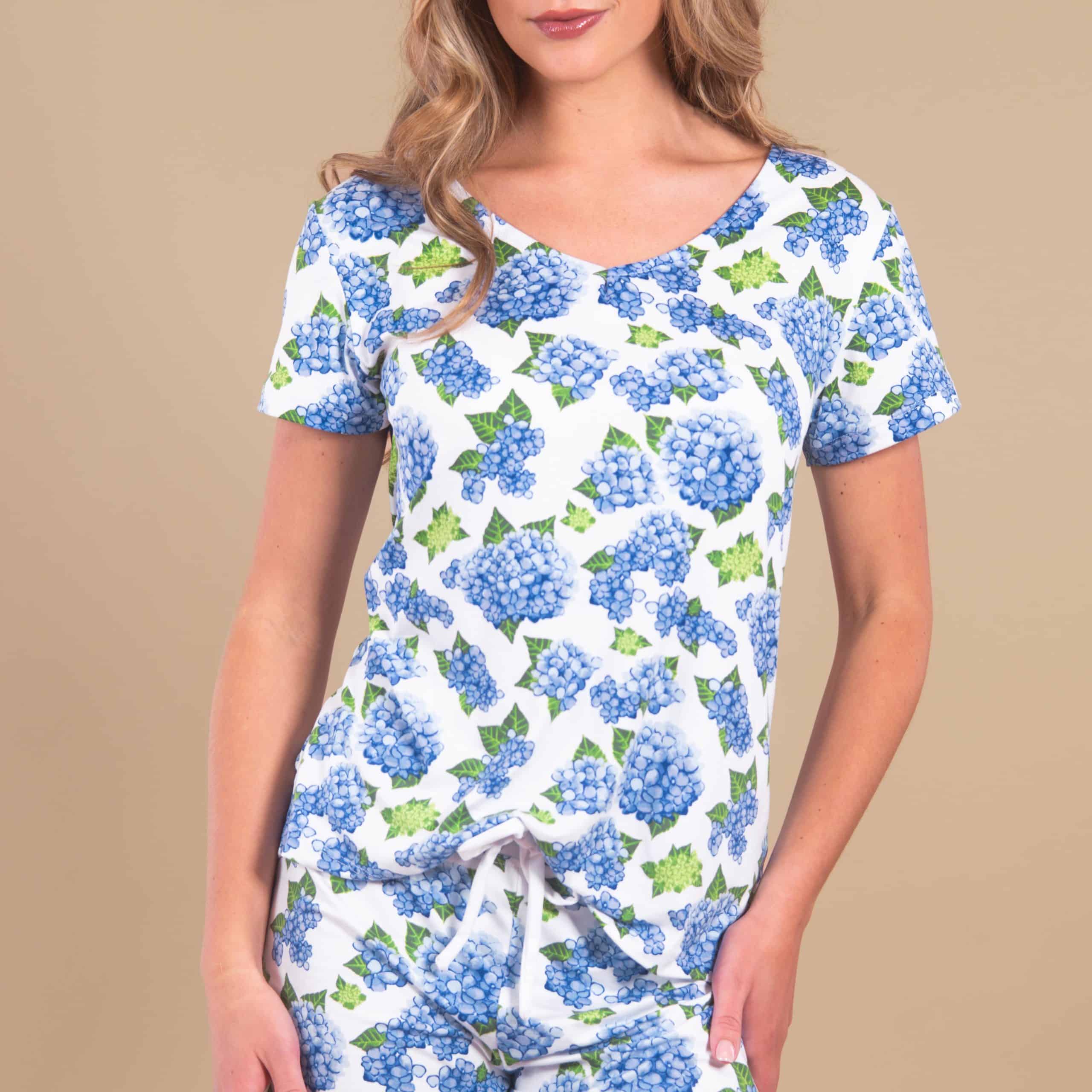 Blu Hydrangea Pajama Top | Blue Flower PJs For Women