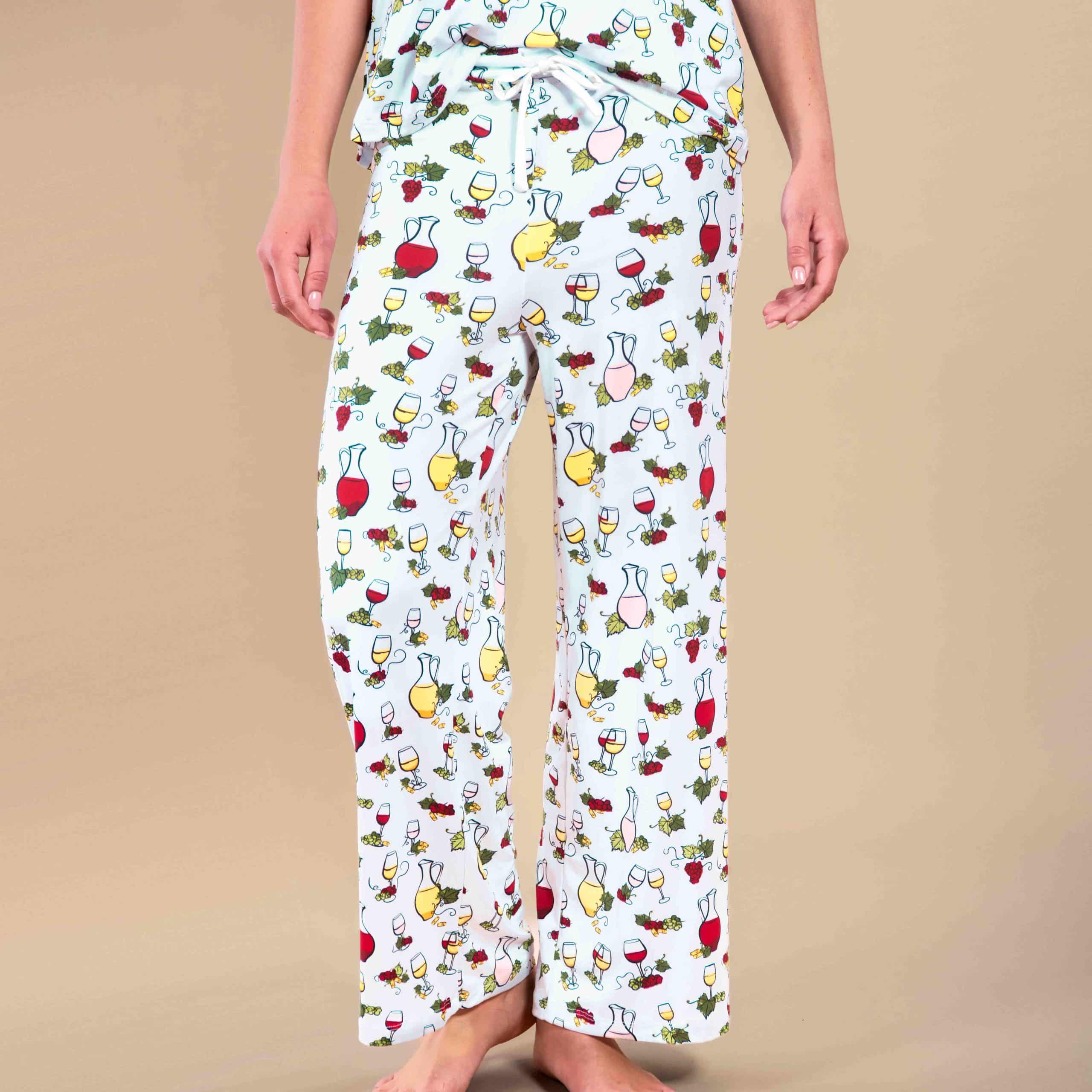 Wine Tasting Pajama Pants | Blue Drinks PJ Bottoms