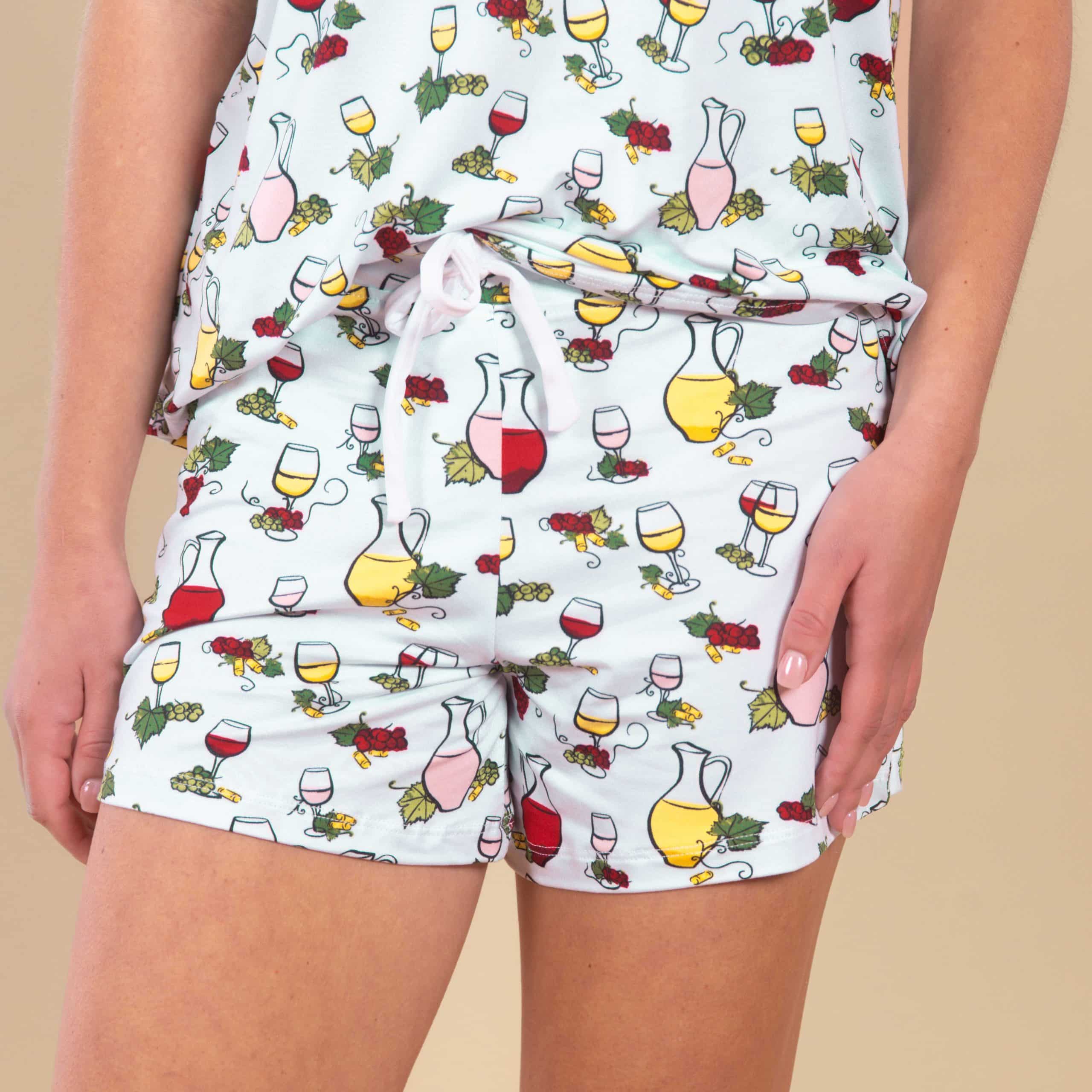 Wine Tasting Pajama Shorts | Blue Drinks PJ Bottoms
