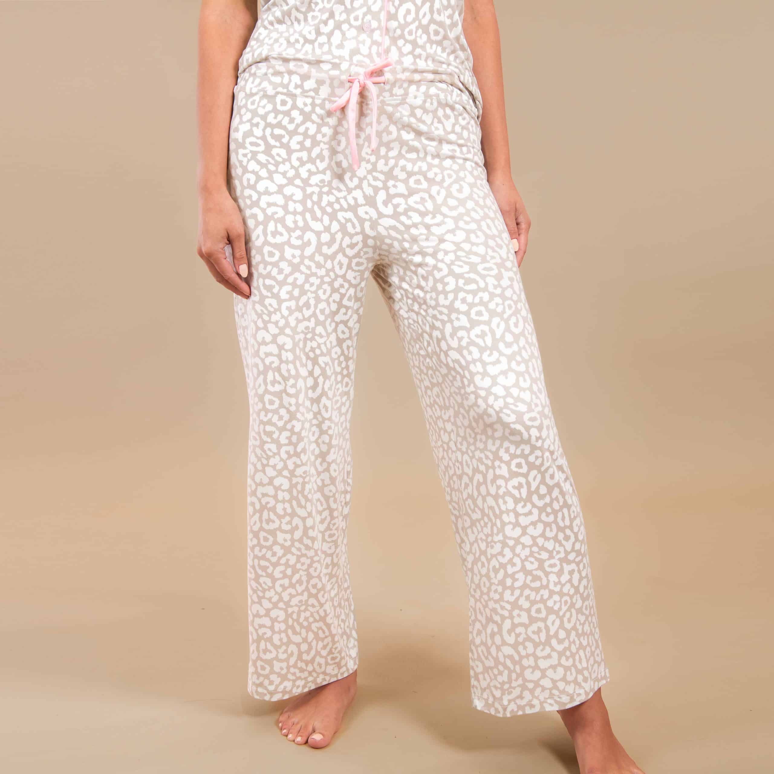 Taupe Leopard Pajama Pants | Beige Animal PJ Bottoms