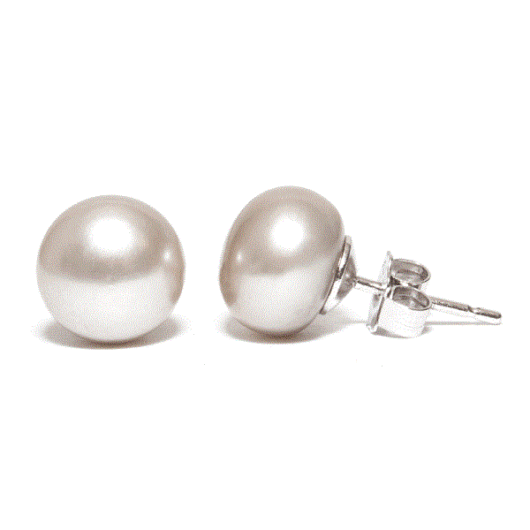 Button Pearl Earrings Silver
