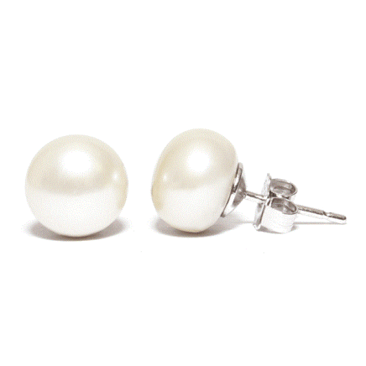 Button Pearl Earrings Natural White