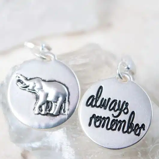 Silver 1-Tone Medallion - Elephant "Never Forgotten"