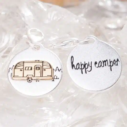 Silver 2-Tone Medallion - Happy Camper, Camper