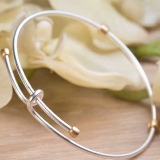 2-Tone Adjustable Bangle - Silver with Gold
