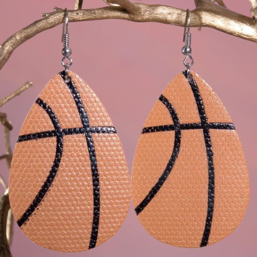 Leather Teardrop Earring - Basketball