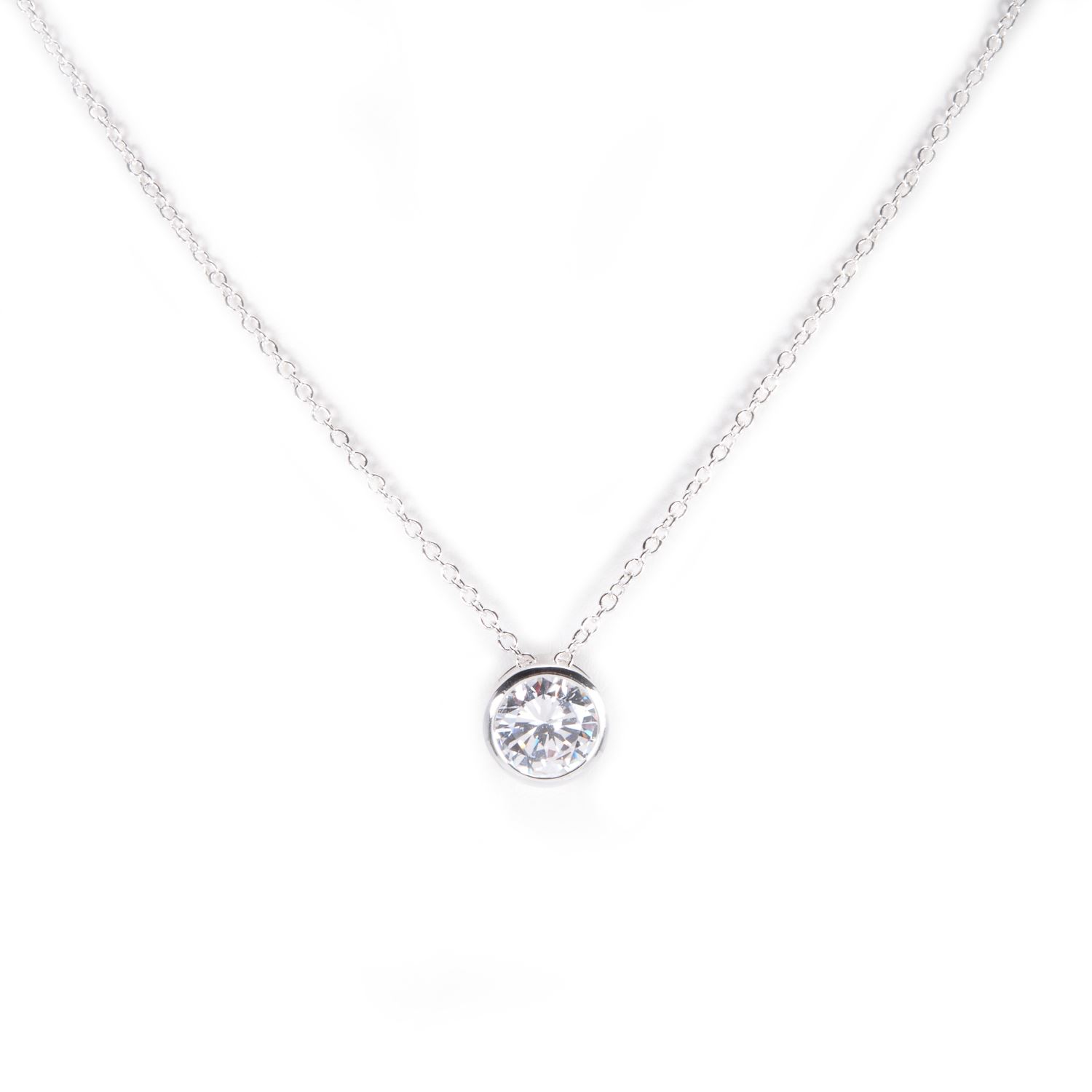 Amanda Blu® Cubic Zirconia Bezel Set Necklace Silver 