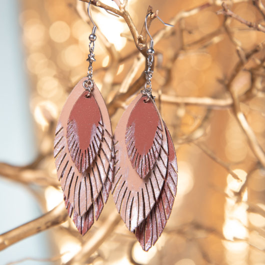 Three Leaf Leather Earrings- Canyon