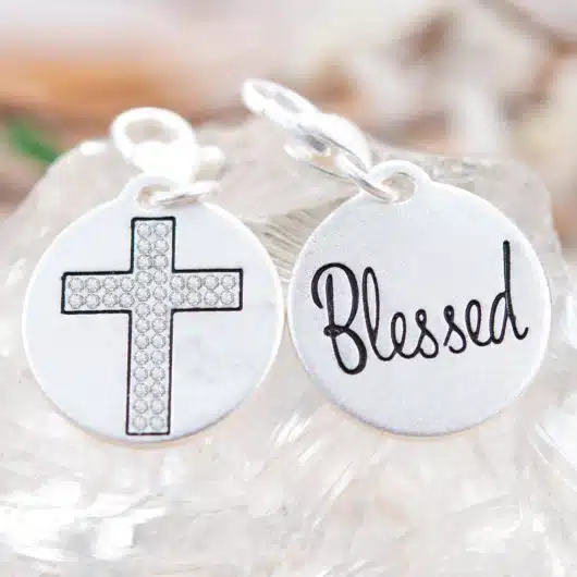 Silver 1-Tone Medallion - Crystal Cross