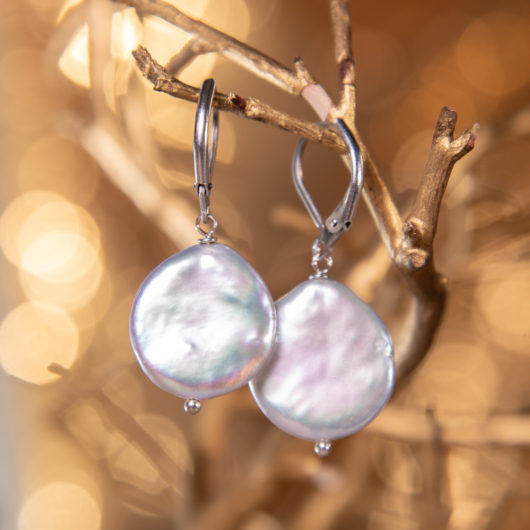 Back Coin Pearl Earrings - Silver Lever