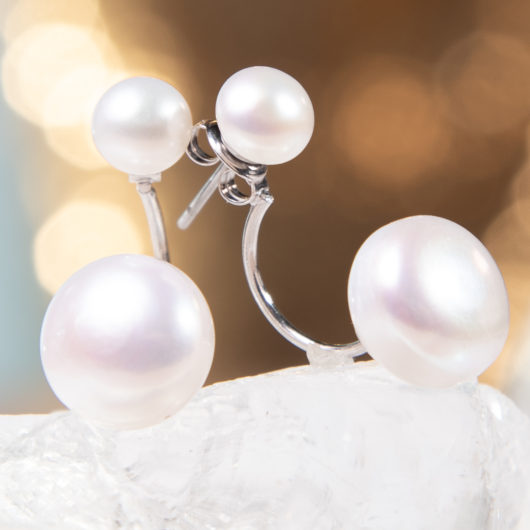 Pearl Earrings with Pearl Drop Jacket - Natural White