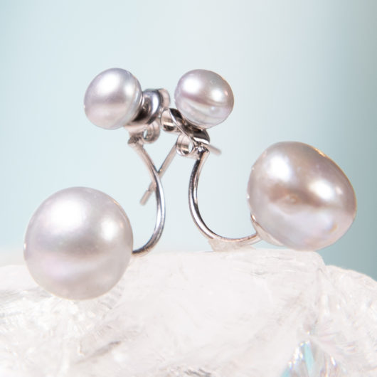 Pearl Earrings with Pearl Drop Jacket - Silver