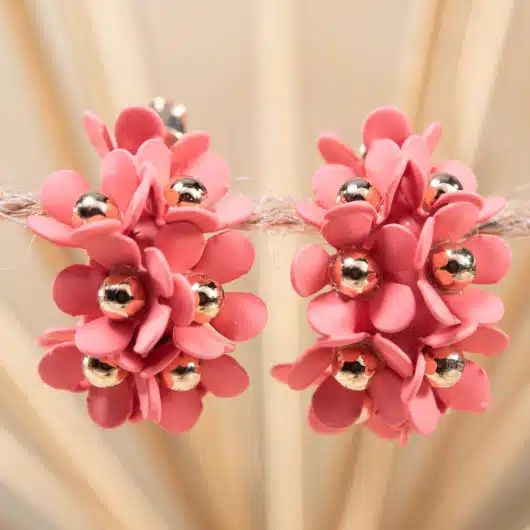 Cluster Flower Ear Hugger Earrings - Coral
