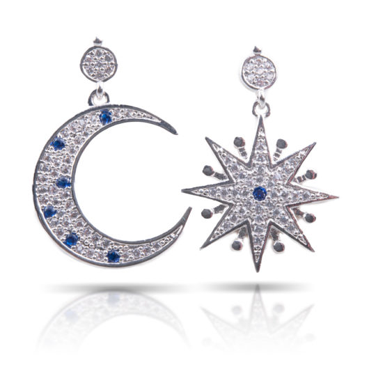 Star & Moon Drop Earrings Silver