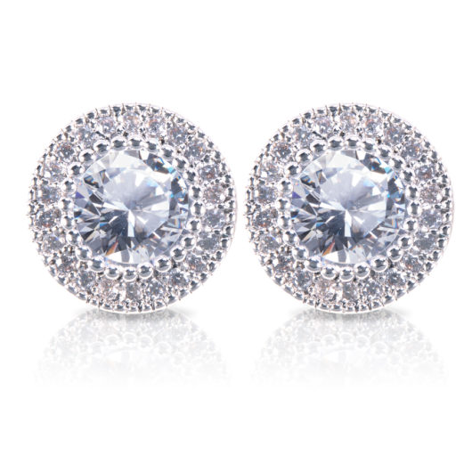 Round Halo Stud Earrings - Silver