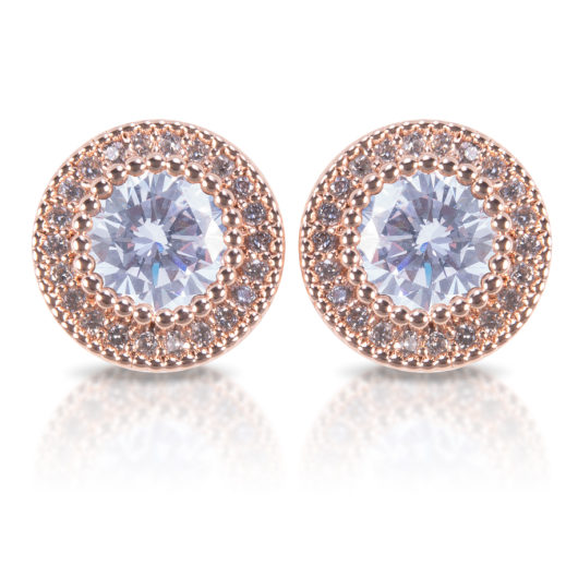 Round Halo Stud Earrings - Rosegold
